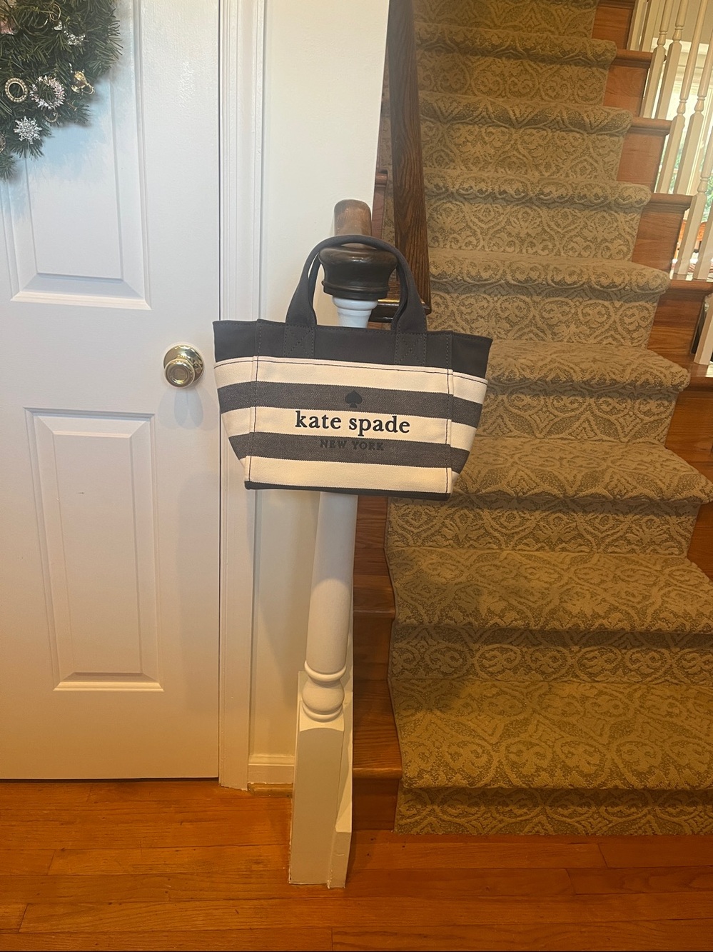 kate spade Navy and Cream Striped Canvas Tote Crossbody - Picture 15 of 17